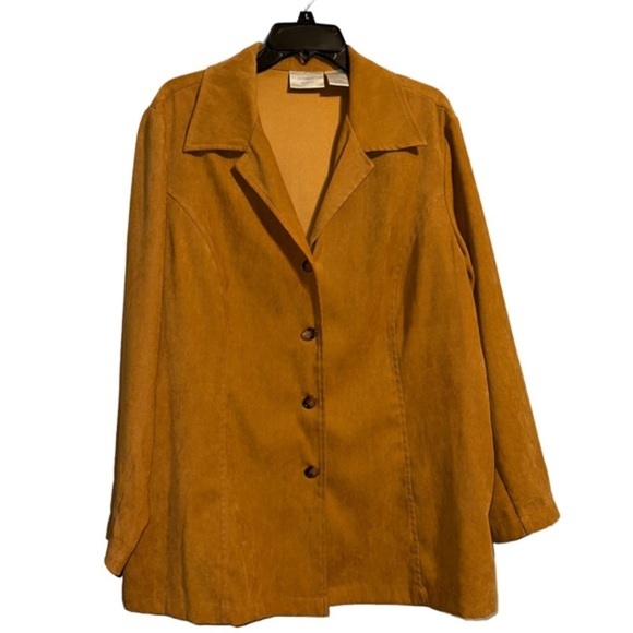 Worthington Top Blazer Shirt Princess Seam Suede Texture tortoise Button Size 1X - Picture 1 of 8